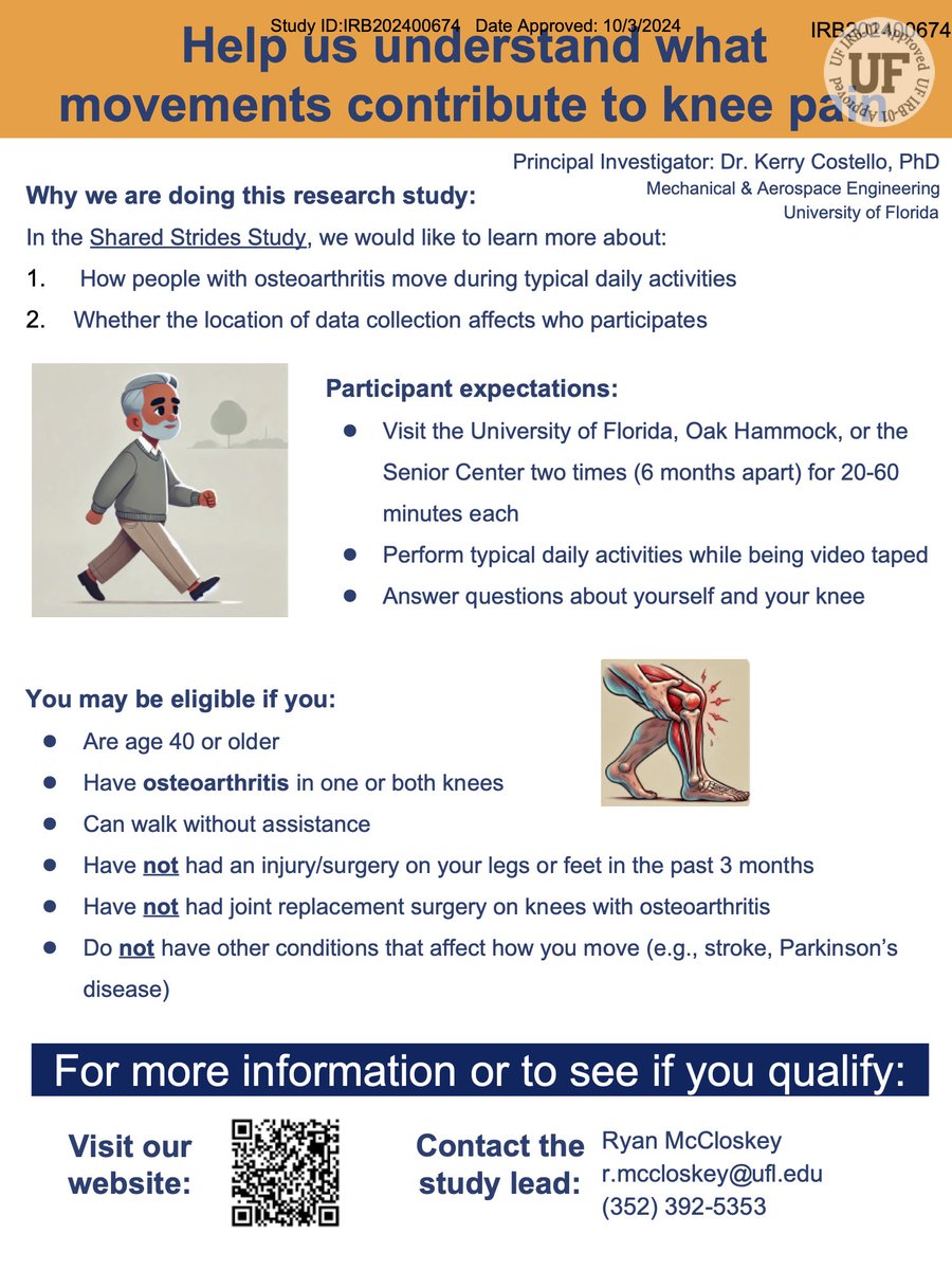 Help us bring #jointpain #biomechanics research into the community! 

Find more at: costello.mae.ufl.edu/get-involved/ 

#research #motioncapture #markerlessmocap #AIBL #sharedstrides #sharedstridesstudy
<a href="/theiamarkerless/">Theia</a>
