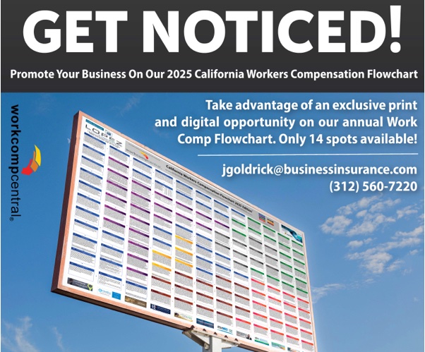 WorkCompCentral (@workcompcentral) on Twitter photo There are limited opportunities to promote your brand to an engaged audience of workers' comp professionals! Only 14 spots are available!
Contact John Goldrick today for more information:
Email: jgoldrick@businessinsurance.com
Phone: 312-560-7220 There are limited opportunities to promote your brand to an engaged audience of workers' comp professionals! Only 14 spots are available!
Contact John Goldrick today for more information:
Email: jgoldrick@businessinsurance.com
Phone: 312-560-7220