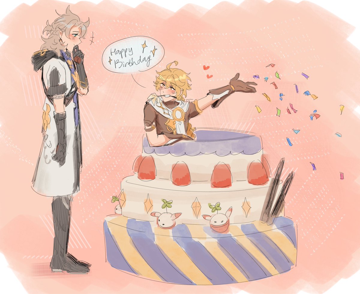 Sayonara_Kuro's tweet photo. Colored this doodle i did on drawpile! @Potluck415 requested Aether popping out of a birthday cake as his birthday present 😌

#Albether #Aebedo https://t.co/bwdeo1HbM6