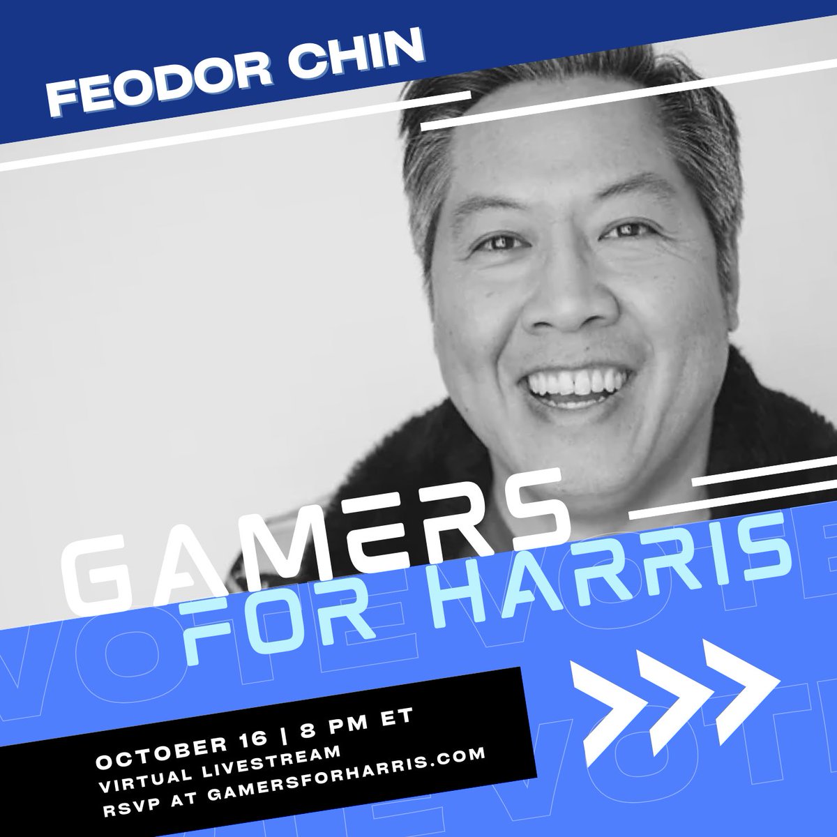 FeoChin's tweet photo. TONIGHT at 8pm ET/5pm PT join me and some of your favorite gamers, performers, and developers as we discuss the upcoming election and why @KamalaHarris might be the right choice for you. WE ARE NOT GOING BACK!
#HarrisWalz2024 https://t.co/3qmt5SRUj3