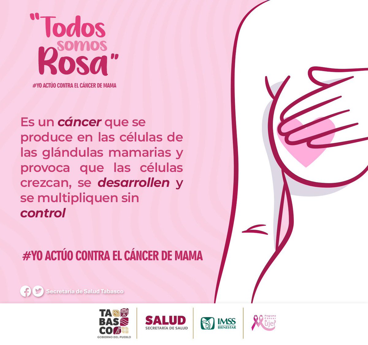 SSalud_Tab's tweet image. Octubre I Mes de la Sensibilización sobre el #CáncerDeMama 🩺

El cáncer de mama puede manifestarse de diversas formas, por lo que es importante realizarse exámenes médicos de manera frecuente.

#Observo #Toco #Siento  👁🖐🏼🤲🏻

#TodosSomosRosa
#YoActuoContraElCancerDeMama