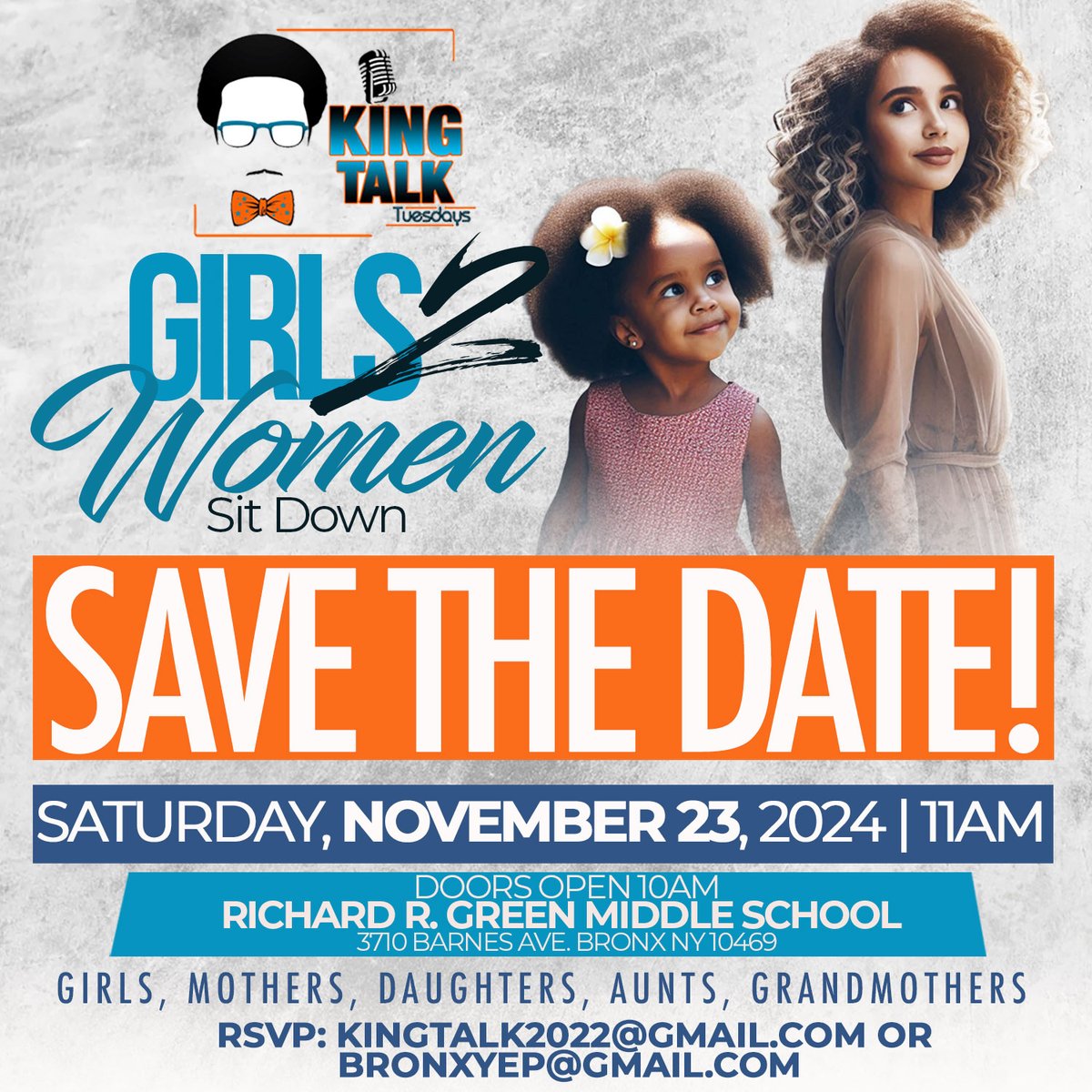 King Talk Tuesdays (@king_tuesdays) on Twitter photo Congratulations to <a href="/Bronxyep/">Bx YEP</a> for 20 years of service. BOYS TO MEN & GIRLS 2 WOMEN SIT DOWN CONFERENCES. If you have a child ages 7-18, please register them as we discussed the journey to manhood and womenhood. RSVP to KINGTALKTUESDAYS@GMAIL.COM <a href="/NYPD45Pct/">NYPD 45th Precinct</a> <a href="/RockTheBells/">Rock The Bells</a> <a href="/JCColtin/">Jeff Coltin</a> Congratulations to <a href="/Bronxyep/">Bx YEP</a> for 20 years of service. BOYS TO MEN & GIRLS 2 WOMEN SIT DOWN CONFERENCES. If you have a child ages 7-18, please register them as we discussed the journey to manhood and womenhood. RSVP to KINGTALKTUESDAYS@GMAIL.COM <a href="/NYPD45Pct/">NYPD 45th Precinct</a> <a href="/RockTheBells/">Rock The Bells</a> <a href="/JCColtin/">Jeff Coltin</a>