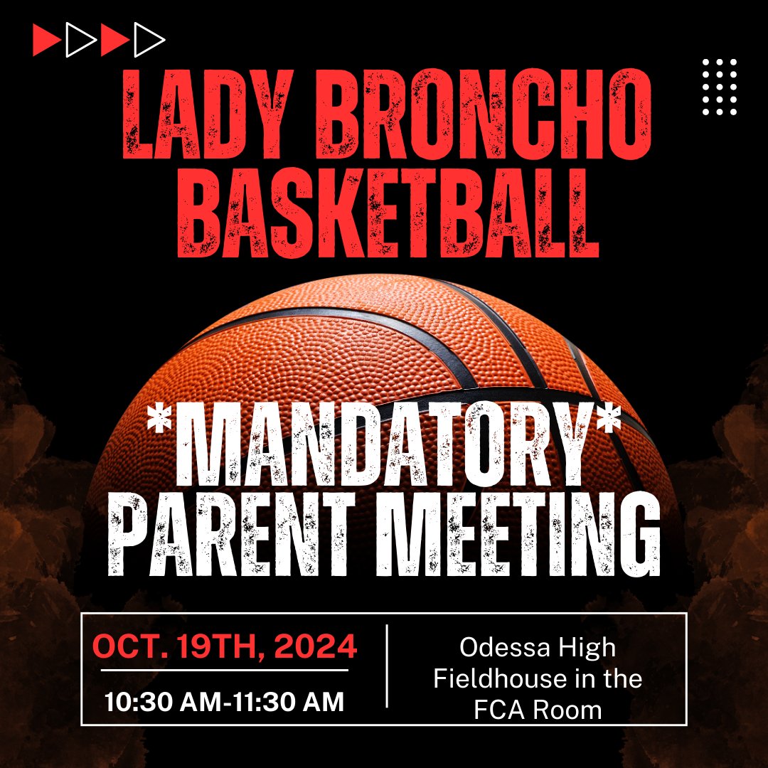 bronchos's tweet photo. 📣 Attention all Lady Broncho Basketball parents! Join us for a mandatory meeting on Saturday, October 19th in the Fieldhouse FCA room from 10:30-11:30 AM. Your attendance is crucial! See you there! 🗓️✨ https://t.co/OB7jZl08vm