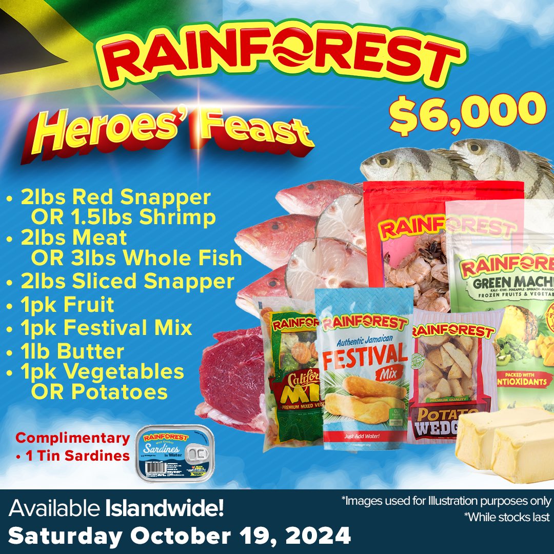 RainforestCarib's tweet photo. Retweet and spread the word! 🔊

Here’s a deal for this Heroes Weekend to cook up something special for you and your family or friends! 🐟👩🏽‍🍳

* Offer good while stock lasts. All sales are final. No exchanges or substitutions. https://t.co/U1oXoxG59B