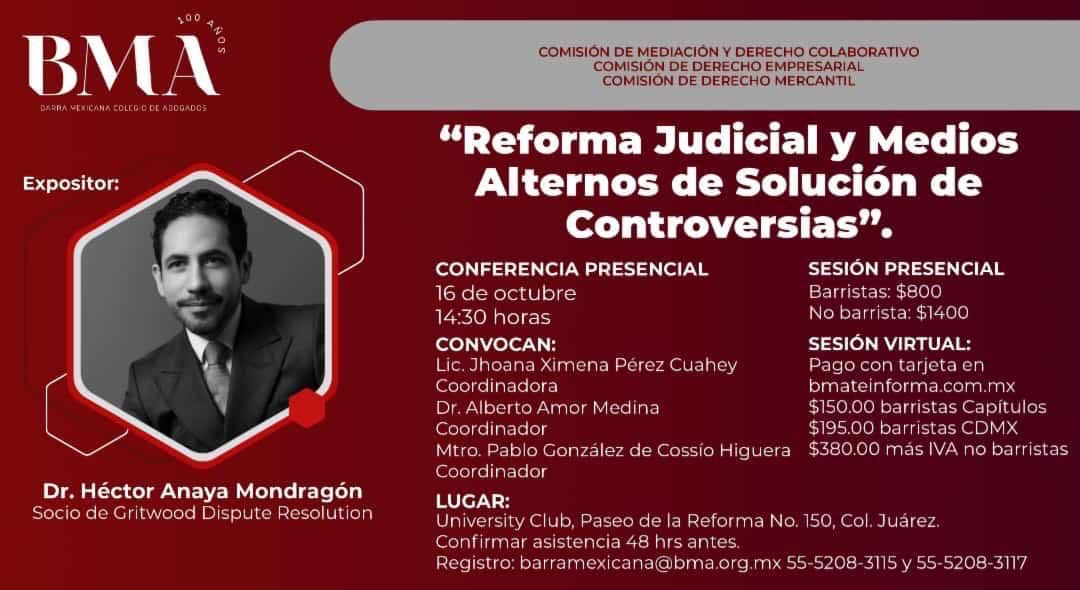 PabloGdeC's tweet photo. Mecanismos Alternativos de Solución de Controversias y Reforma Judicial. ¡Esperamos que nos acompañen! ⁦@BMA_Abogados⁩ https://t.co/L6R2N2yIlF