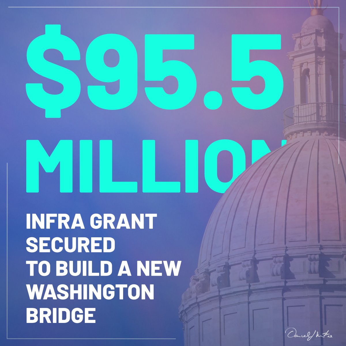 We just secured $95.5M to help rebuild the Washington Bridge.

This is the 2nd major federal grant RI received in the past month to support the project, bringing the grant total to $220.98M.

Thank you <a href="/POTUS/">President Donald J. Trump</a> and our congressional delegation for helping us secure this crucial $$.
