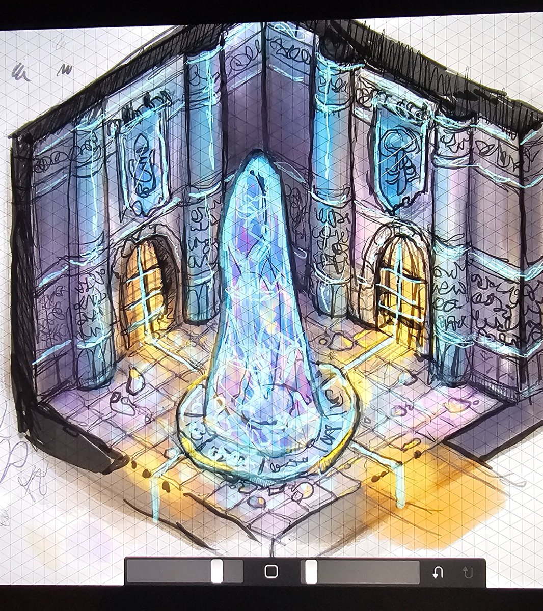 I wanted to show what is in my head when I am creating my maps, tis only a sketch, done  in procreate, which a new tool for me. There are definitely little mishaps in the sketch but it helps me to think about how I will paint this in goauche.