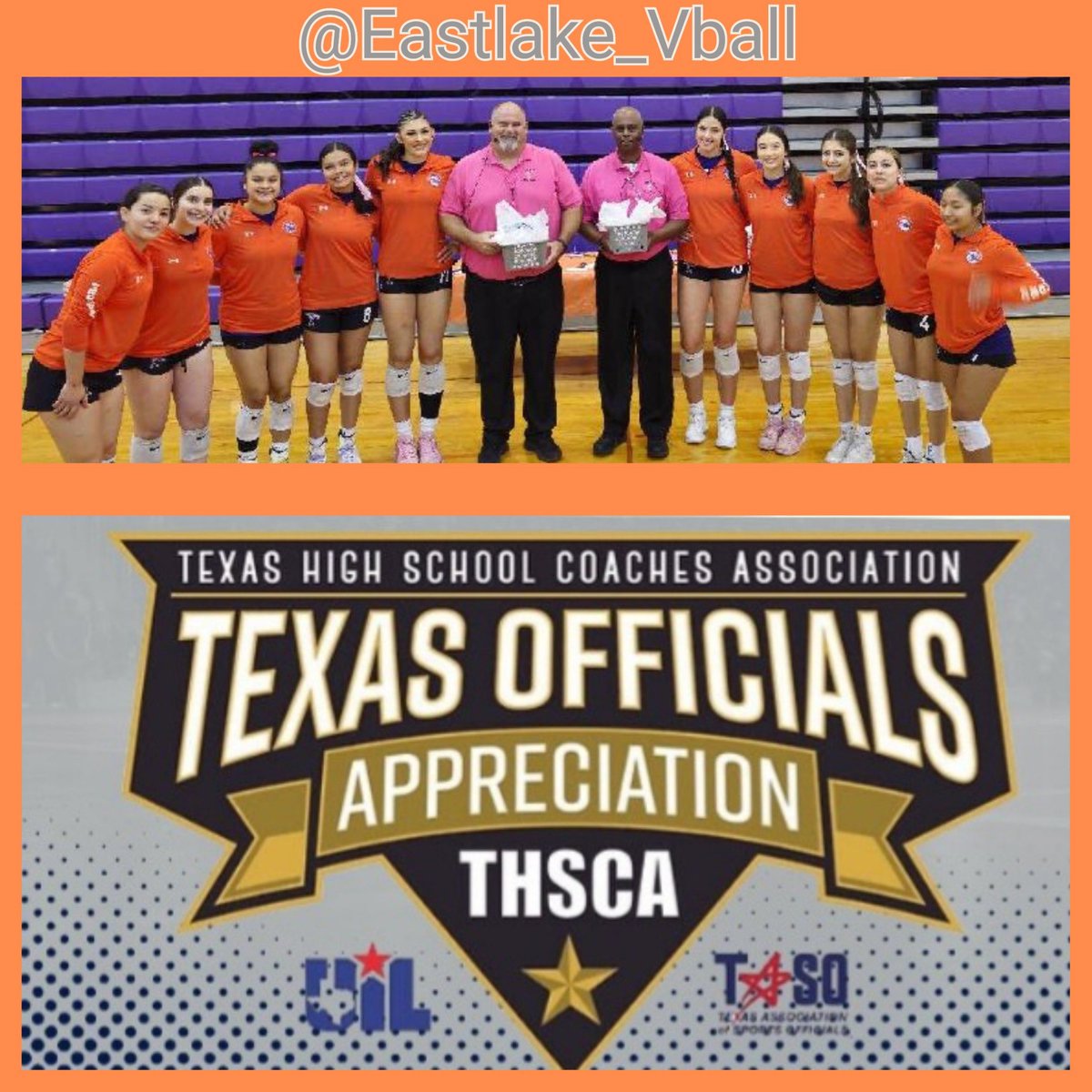 Eastlake Volleyball (@eastlake_vball) on Twitter photo Last night the Eastlake Volleyball Program celebrated our officials for their continued support & dedication. Thank you to the men and women of <a href="/TexasOfficials/">Texas Association of Sports Officials</a> we appreciate everything you do for our athletes.
<a href="/EHSFalconSports/">Eastlake_Falcon_Athletics</a> <a href="/THSCAcoaches/">THSCA</a> <a href="/uiltexas/">Texas UIL</a> Last night the Eastlake Volleyball Program celebrated our officials for their continued support & dedication. Thank you to the men and women of <a href="/TexasOfficials/">Texas Association of Sports Officials</a> we appreciate everything you do for our athletes.
<a href="/EHSFalconSports/">Eastlake_Falcon_Athletics</a> <a href="/THSCAcoaches/">THSCA</a> <a href="/uiltexas/">Texas UIL</a>