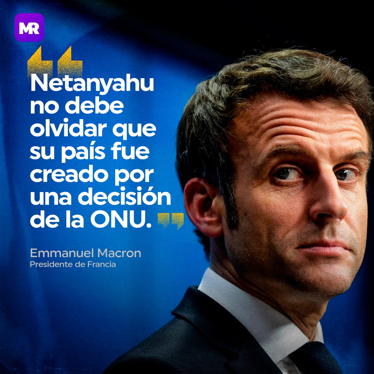 🇫🇷‼️ Francia recordó al primer ministro de Israel, Benjamín Netanyahu, que la creación del Estado de Israel fue posible gracias a una decisión de Naciones Unidas.

Además, hizo hincapié en que Israel debe cumplir con las resoluciones de la ONU sobre Palestina.
