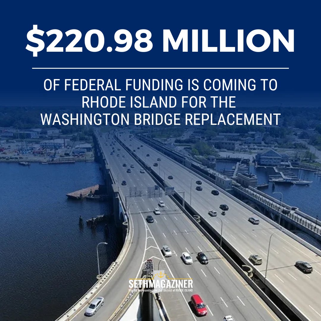 Rep_Magaziner's tweet photo. NEW: My colleagues and I in the R.I. congressional delegation are laser focused on securing funding to support the Washington Bridge replacement, and today we are announcing a new grant that brings us to over $220 MILLION federal dollars secured. (1/2) https://t.co/3rZ2DAxuB1
