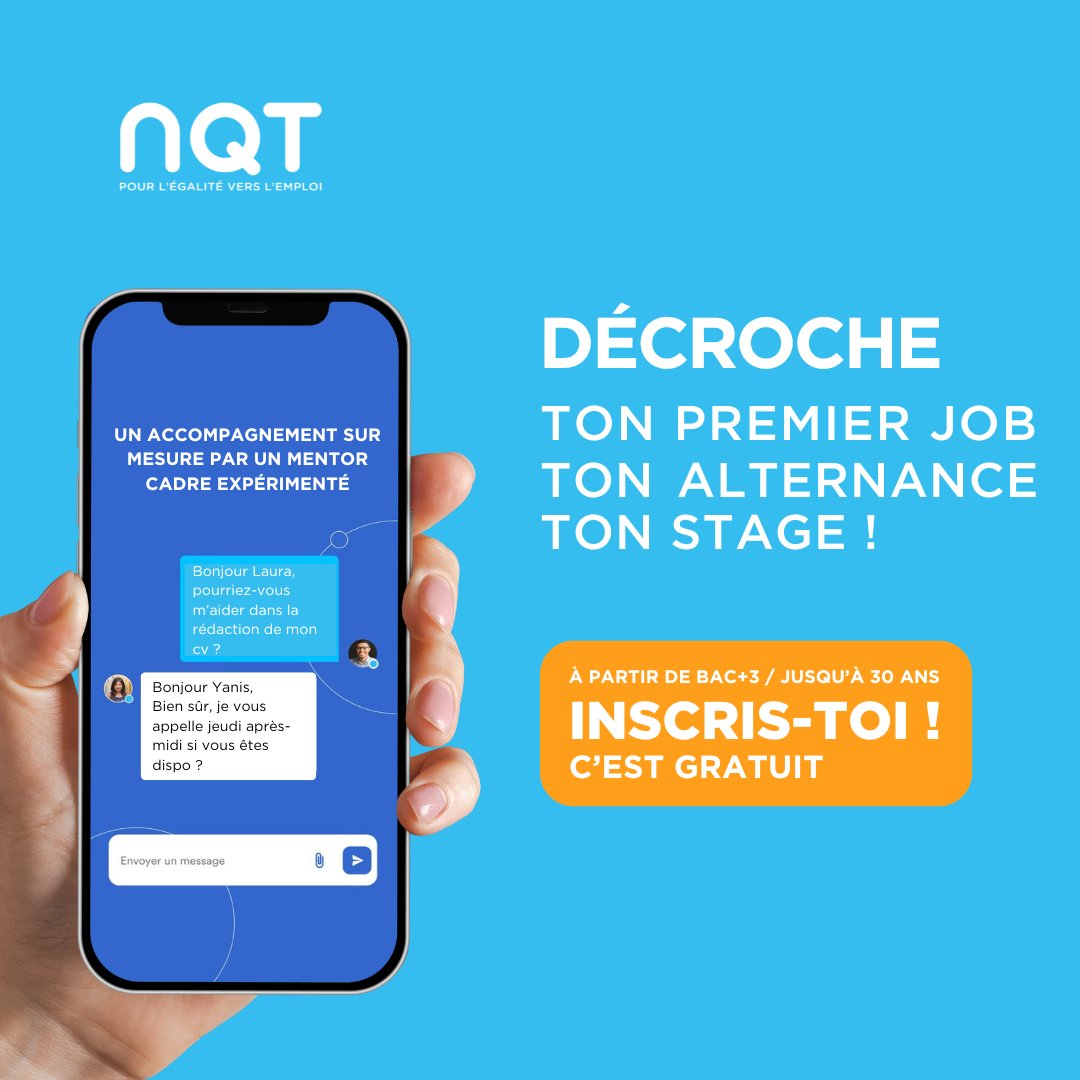 NQTasso's tweet photo. Toujours en recherche d'#alternance, de #stage ou d'#emploi ? NQT est là pour t'aider !
Avec l'APP NQT, accède à toutes les ressources pour propulser ta carrière : trouve un mentor et consulte les dernières offres !
👉 Télécharge l'APP ici : https://t.co/7gsaiZpcZ2 https://t.co/WcMJQlhCjc