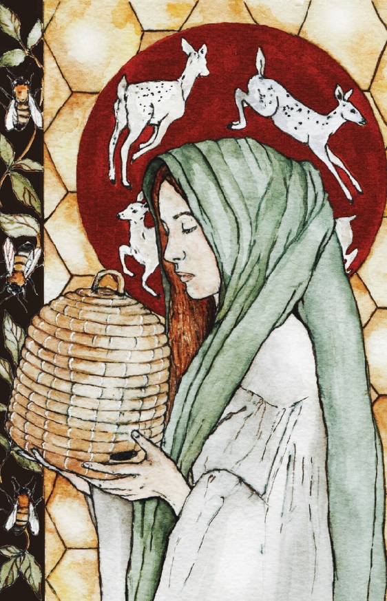 BeeFolklore's tweet photo. #StGobnait, patroness of bees, was visited by an apparition &amp; told to travel until she reached her place of ‘resurrection’ where 9 white deer would be sleeping. Here, she was to erect her 1st church &amp; devote herself to a pious way of life

#LegendaryWednesday 
#31DaysOfHaunting https://t.co/I10B1AY7gK