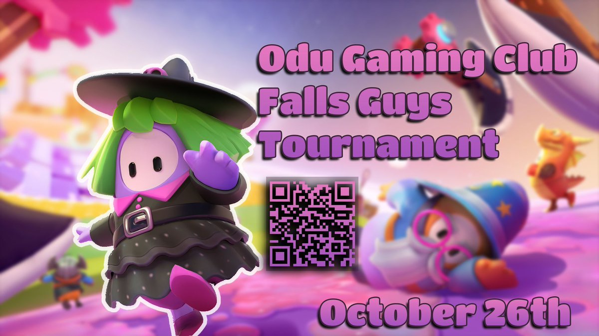 We are excited to announce that we will be holding a Fall Guys tournament on October 26th at 6pm! Please scan the QR code if you're interested in competing! GLHF!