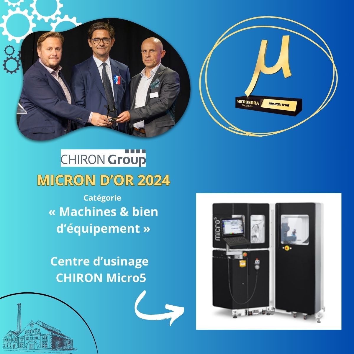 🏆 Micron d'Or 2024 – Catégorie Machines &amp; Biens d’Équipement pour @CHIRON Micro5 ! Une innovation récompensée lors du salon Micronora. #Micronora2024 #Innovation swll.to/nMaZvUv
