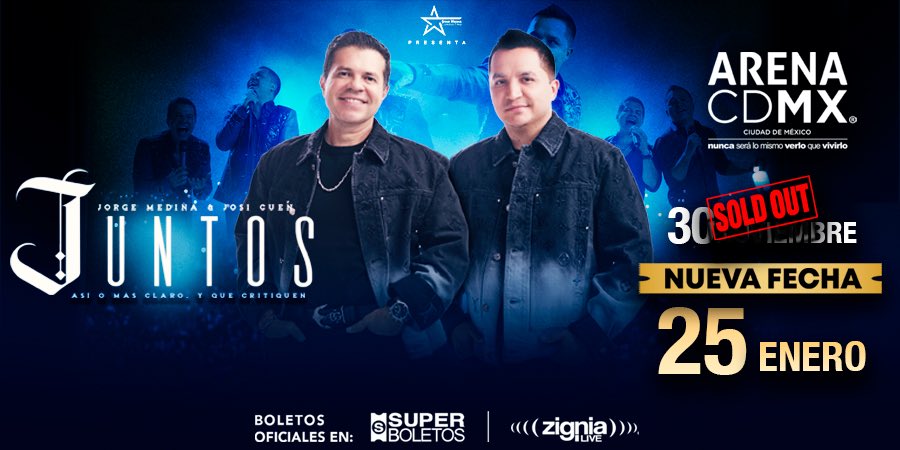 ArenaCdMexico's tweet photo. ¡SORPRESA! 🙌🏼

Abrimos una segunda fecha para Jorge Medina y Josi Cuen en la #ArenaCDMX el próximo 25 de enero.

La venta general inicia mañana jueves, 17 de octubre, a partir de las 10 am en https://t.co/2HH3G9Bf9G 

¡No digan que no se les avisó! 👀 https://t.co/2p1laiqZKZ