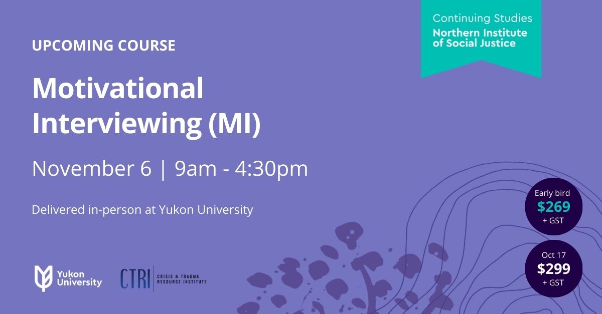 Service, healthcare, and support pros, join our Motivational Interviewing workshop to address client ambivalence and resistance.

Gain skills for meaningful change. 

🔗 Register now. yukonu.ca/programs/cours…

#MotivationalInterviewing #ProfessionalDevelopment