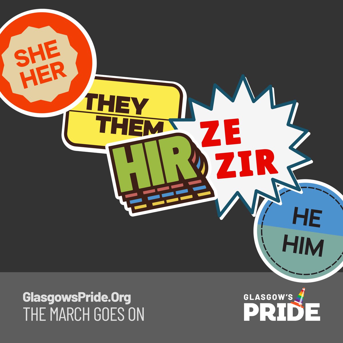 GlasgowsPride's tweet photo. Pronouns are more than words, they're a way to respect and honour each person's identity. Today, we celebrate the importance of using and respecting everyone's chosen pronouns. 🌈  #InternationalPronounsDay #IDA24 #GlasgowsPride #ShareYourPronouns #Inclusive #Community #Together https://t.co/yHHByCta1i