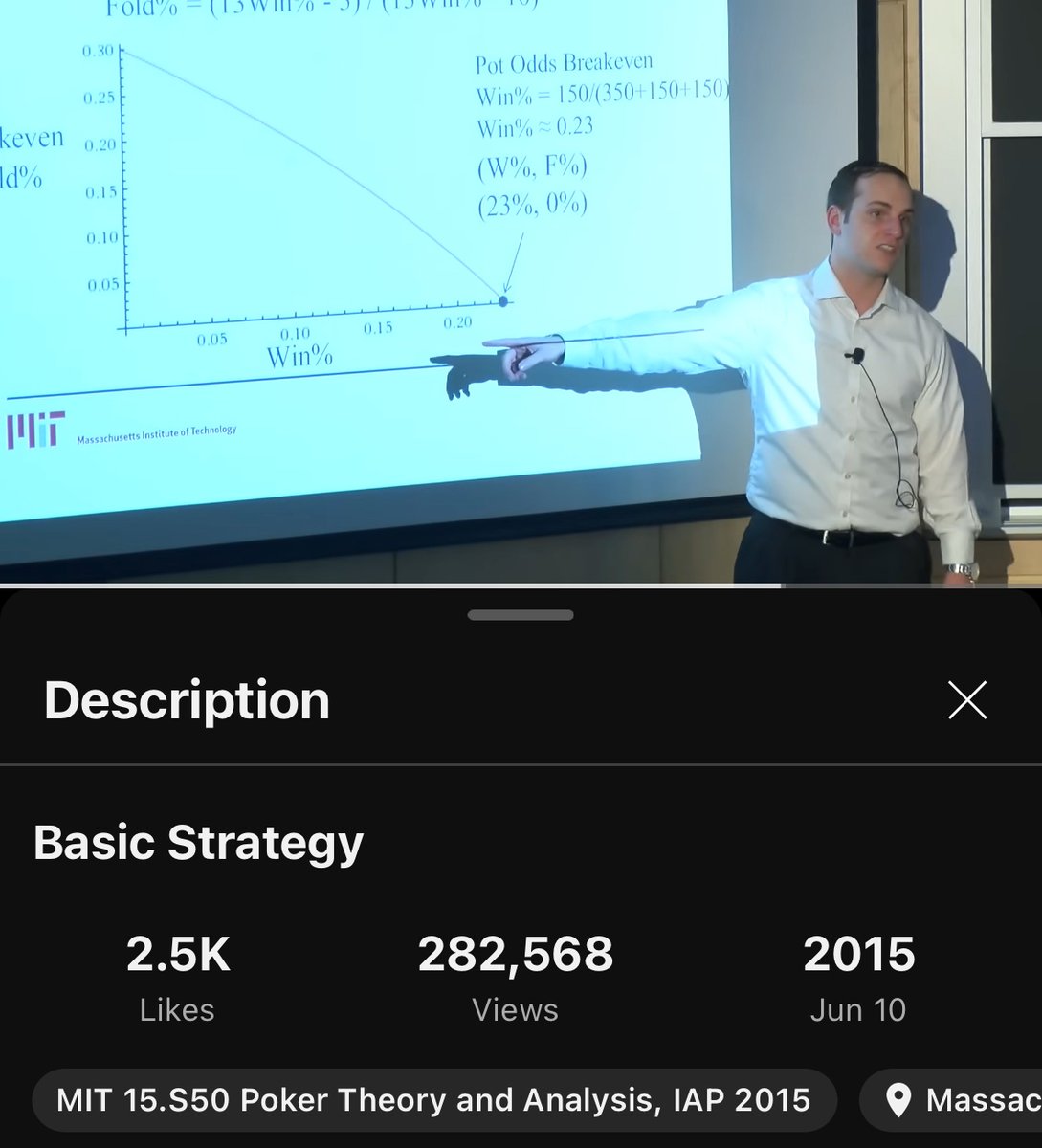 The best free class on the internet is Poker Theory at MIT.

It's taught by portfolio managers at quant shops like Citadel, AQR, SIG and 2 WSOP bracelet winners.

You play 5000 hands as practice and learn the math of making money from pros. And it's free.