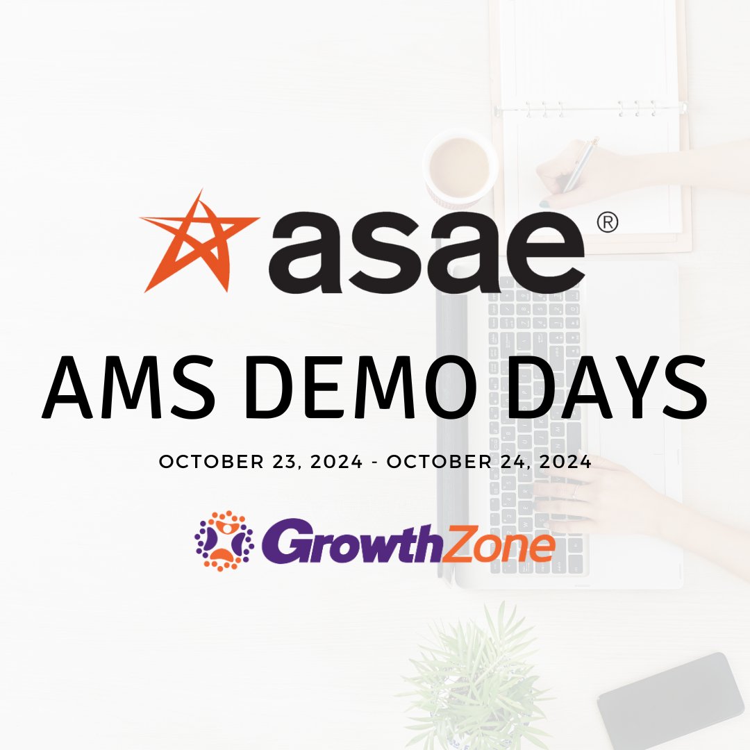 GrowthZoneAMS's tweet image. We are excited to join the ASAE: The Center for Association Leadership community for their online AMS Demo Days! Join us on October 23rd, 11:40 AM - 12:10 PM ET! #ASAE #AMSDemoDays #asssociations #assnprofs #SmarterAssociationSoftware #GrowthZoneAMS #GrowthZone