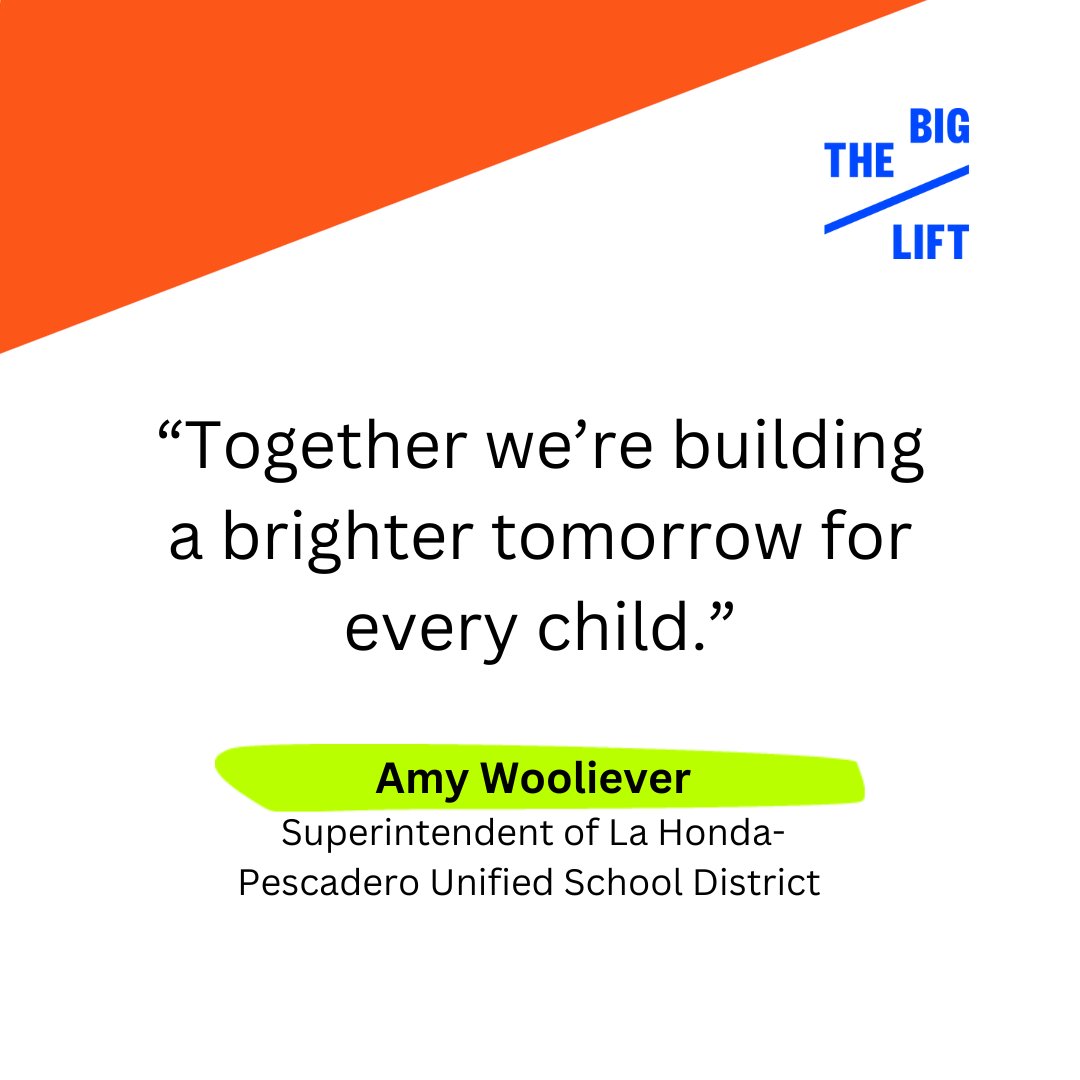 Amy Wooliever, the Superintendent of La Honda-Pescadero Unified School District, one of The Big Lift’s original partners, spoke about the long-term impact of our efforts at our recent strategic plan launch event. You can learn more at thebiglift.org