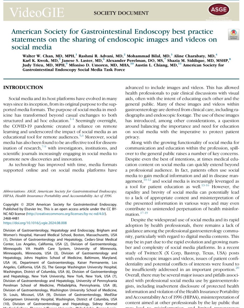 Rashmi Advani, MD, ABOM (@advanirashmimd) on Twitter photo 🚨 If you’re sharing medical content on social media, we have society guidelines for you! <a href="/videogie/">VideoGIE Journal</a> <a href="/ASGEendoscopy/">ASGE GI Endoscopy</a>
Excellent work 👏🏽 by our team & coauthors for getting this together!
🔗 videogie.org/article/S2468-…
#GITwitter #Gastroenterology #socialmedia #SoMe 🚨 If you’re sharing medical content on social media, we have society guidelines for you! <a href="/videogie/">VideoGIE Journal</a> <a href="/ASGEendoscopy/">ASGE GI Endoscopy</a>
Excellent work 👏🏽 by our team & coauthors for getting this together!
🔗 videogie.org/article/S2468-…
#GITwitter #Gastroenterology #socialmedia #SoMe