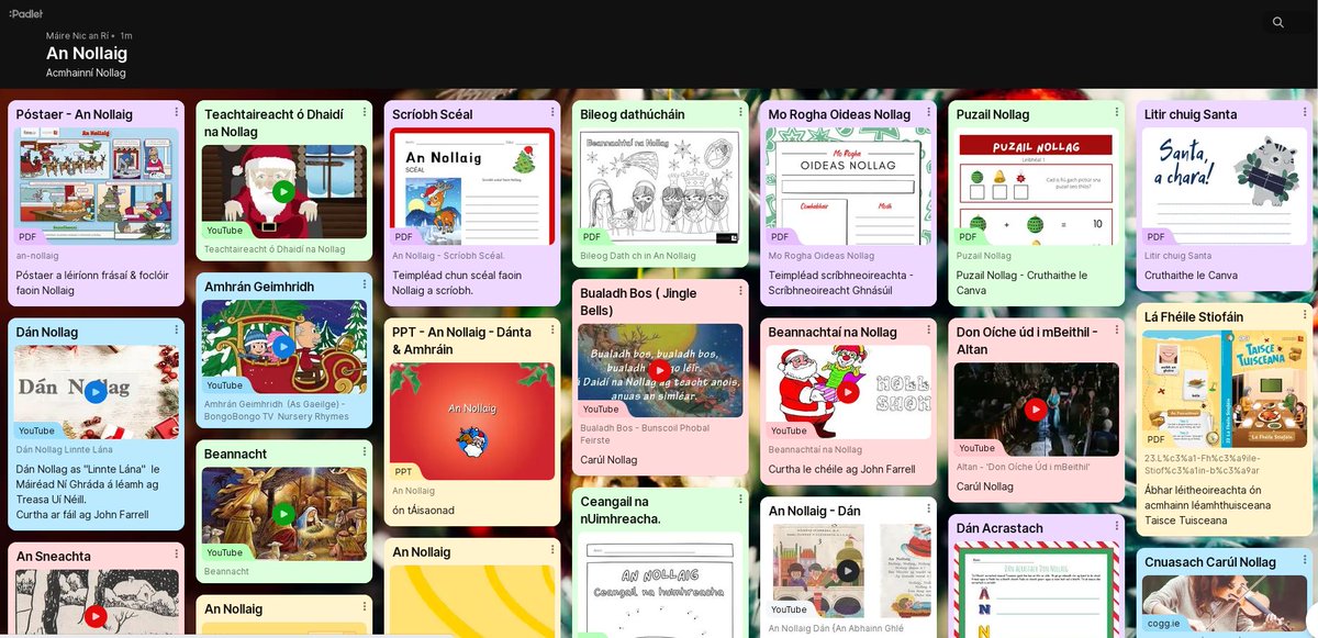 Tá Mí na Nollag linn. Tá naisc chuig neart acmhainní chun an #Nollaig a chéiliúradh ar scoil agus sa bhaile sa Padlet seo.    
padlet.com/maire8/mtm1qn9………

<a href="/CoggOid/">COGG Oideachas</a> <a href="/FoghlaimTG4/">Foghlaim TG4</a> <a href="/Gaeloid/">Gaeloideachas</a> <a href="/AFPatrunachta/">An Foras Pátrúnachta</a> <a href="/ComhairlenaGS/">Comhairle na Gaelscolaíochta</a> <a href="/INTOnews/">INTO (Irish National Teachers' Organisation)</a> <a href="/ScoilnetPrimary/">ScoilnetPrimary</a> #oidgael