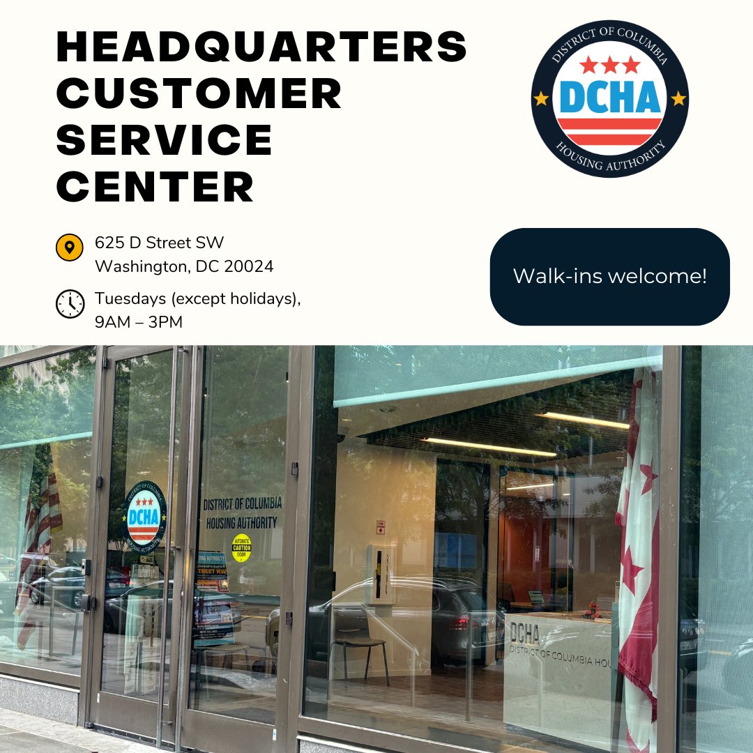 DC_Housing's tweet photo. The DC Housing Authority has multiple Housing Choice Voucher Program (HCVP) Customer Service Center locations to meet your needs! 

For more details, including how to book an appointment, visit https://t.co/LRLjNZdbbv https://t.co/PcXm0nGzbE
