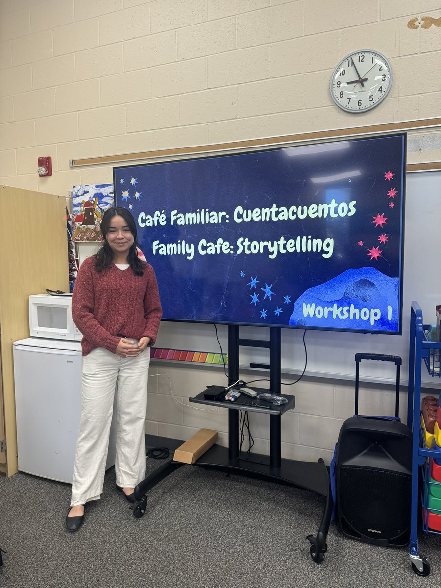 OPSPsychs's tweet photo. School Psych Practicum student Bianca Ruiz, M.S leading a Family Cafe at @OPS_Liberty on Storytelling. This is a two part workshop that gives families strategies to boost literacy through storytelling. #OPSProud #OPSMoonshot @OmahaPubSchool @UNO_SchoolPsych https://t.co/qjPJiy4Ifi