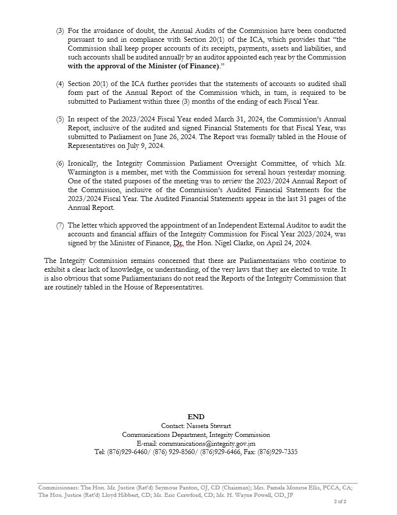 integrityja's tweet image. Public Notice 

The attached Media Release was issued by the Integrity Commission this morning.