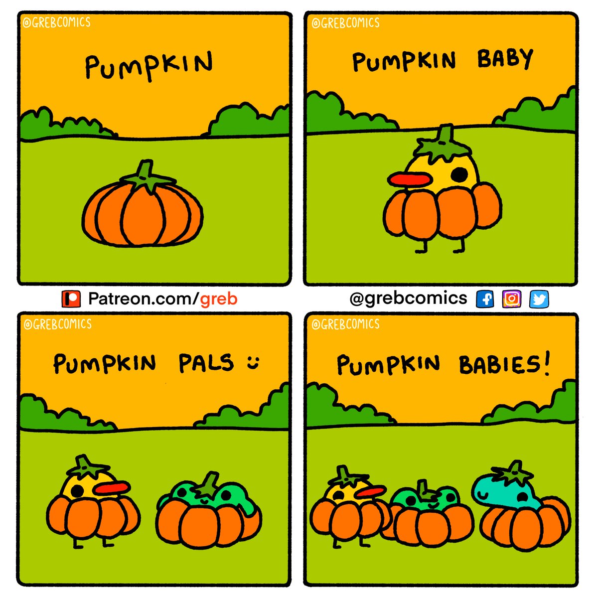 GrebComics's tweet photo. pumpkin babies 🐸🐥🦕 https://t.co/Hev3SpracC