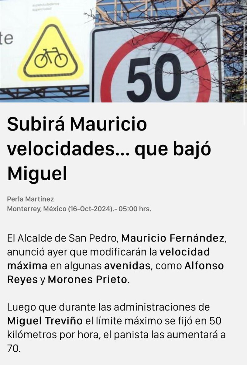 Vaia vaia con los retrocesos, en san Pedro <a href="/miguelbtrevino/">Miguel B. Treviño</a> había logrado bajar las velocidades, principal factor de riesgo para la seguridad vial. Llega <a href="/MauricioFdzGa/">Mauricio Fernández</a> y regresa ese municipio al siglo pasado. #retrocesofatal