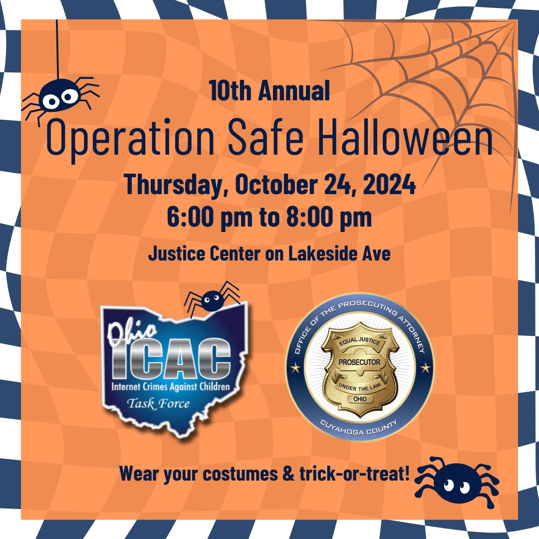 👻🍬Join ICAC at the 10th Annual Operation Safe Halloween hosted by the Cuyahoga County Sheriff’s Office! 👻🍬

Mark your calendars for a night of “Trunk or Treat” fun at the Justice Center on Lakeside Avenue (FREE parking in the Huntington Garage)!