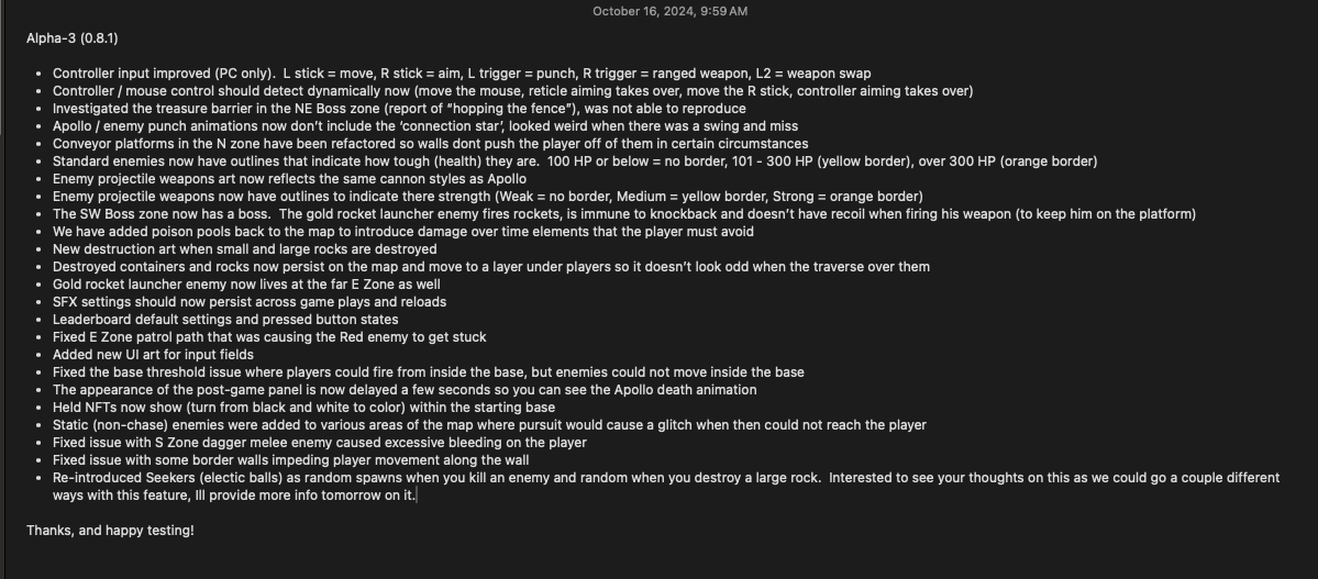 Alpha-3 was just deployed to our private testing group for the <a href="/Apollo_F_T_W/">Apollo FTW</a> Moonbase game project!  One more Alpha cycle, then we push towards public Beta-1! 🌕🛠️