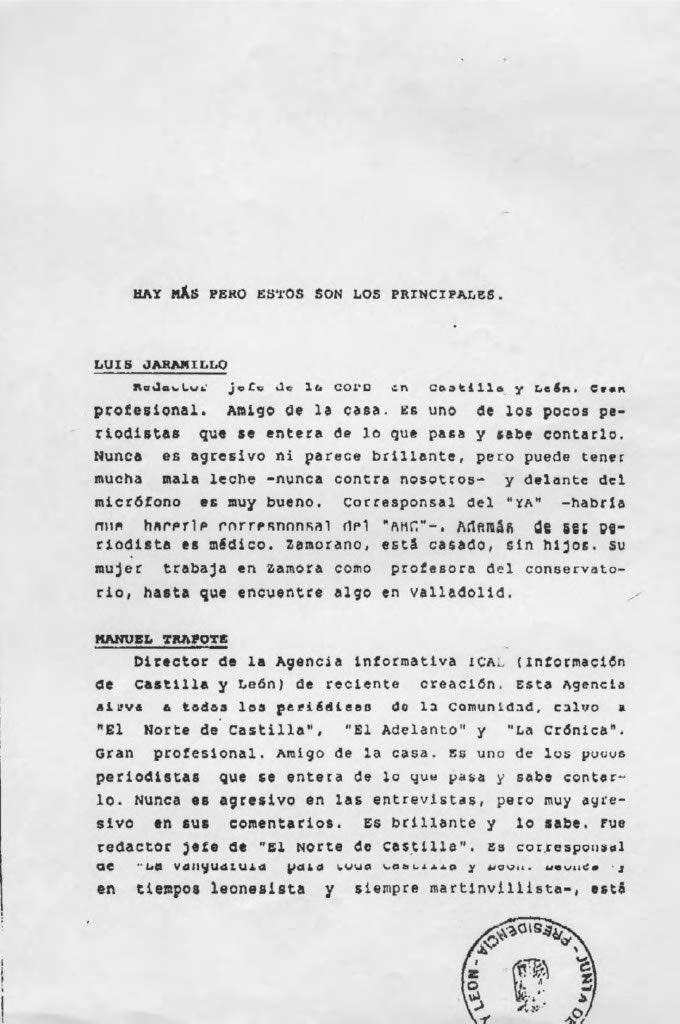 chselles's tweet photo. En 1987 Miguel Ángel Rodríguez ya elaboraba listas negras de periodistas, con referencias incluso a sus vidas privadas. Y con sello de la Consejería de Presidencia de Castilla y León. Su impunidad era y es total https://t.co/OscCZq0xTk