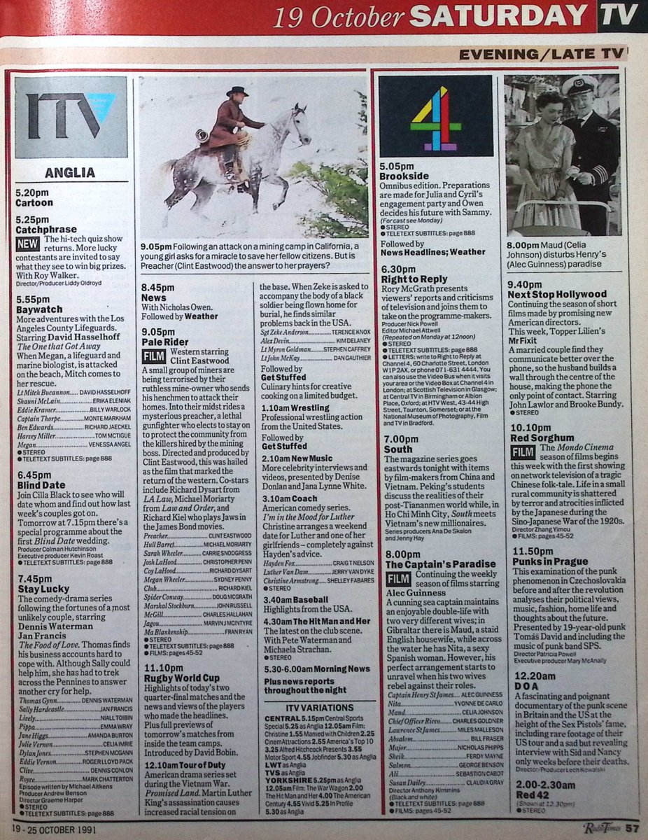 TvDidYouSee's tweet photo. #OnThisDay 19 October 1991 ๐บTV Listings
#BobMortimer is GOING LIVE, #HulkHogan's on MOTORMOUTH & #PeterUstinov guests on SATURDAY NIGHT CLIVE.
#RoyWalker is your host for a new series of CATCHPHRASE.
SOUNDS OF THE SIXTIES.
#LesDawson leads an all-star cast in Performance: NONA. https://t.co/LZ4BEuVXUn