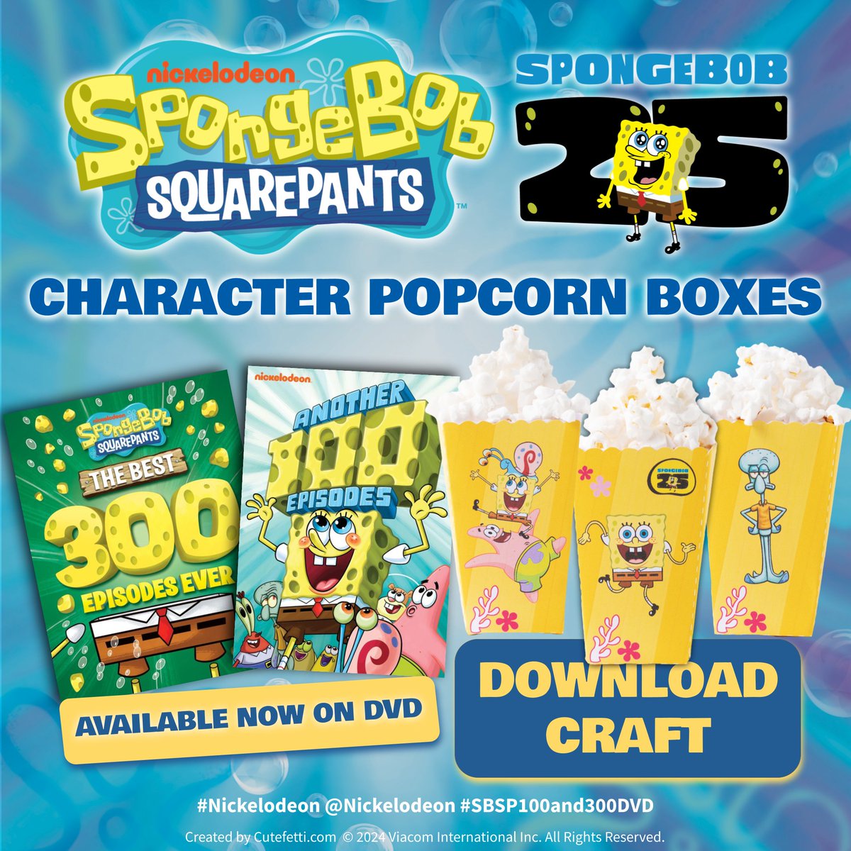We're celebrating 🎉 SpongeBob's 25th Anniversary! 💛🪸 AD

DIVE into an ocean 💦 🌊 of fun with SpongeBob SquarePants: Another 100 Episodes &amp; The Best 300 Episodes Ever on DVD NOW! 

Download my sand-sational popcorn boxes🍿here ▶️ bit.ly/SBSP_25TH_Popc…