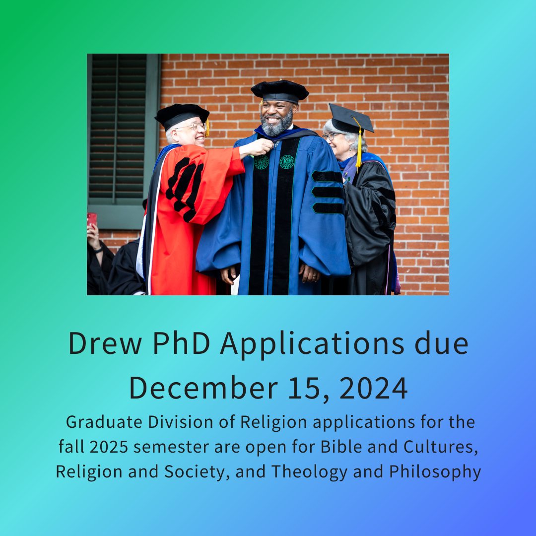 Applications for the Doctor of Philosophy within the Graduate Division of Religion at #DrewU and #DrewTheo are due on December 15, 2024 for fall 2025 entry. <a href="/DrewUniversity/">Drew University</a> 

admissions.drew.edu/apply/