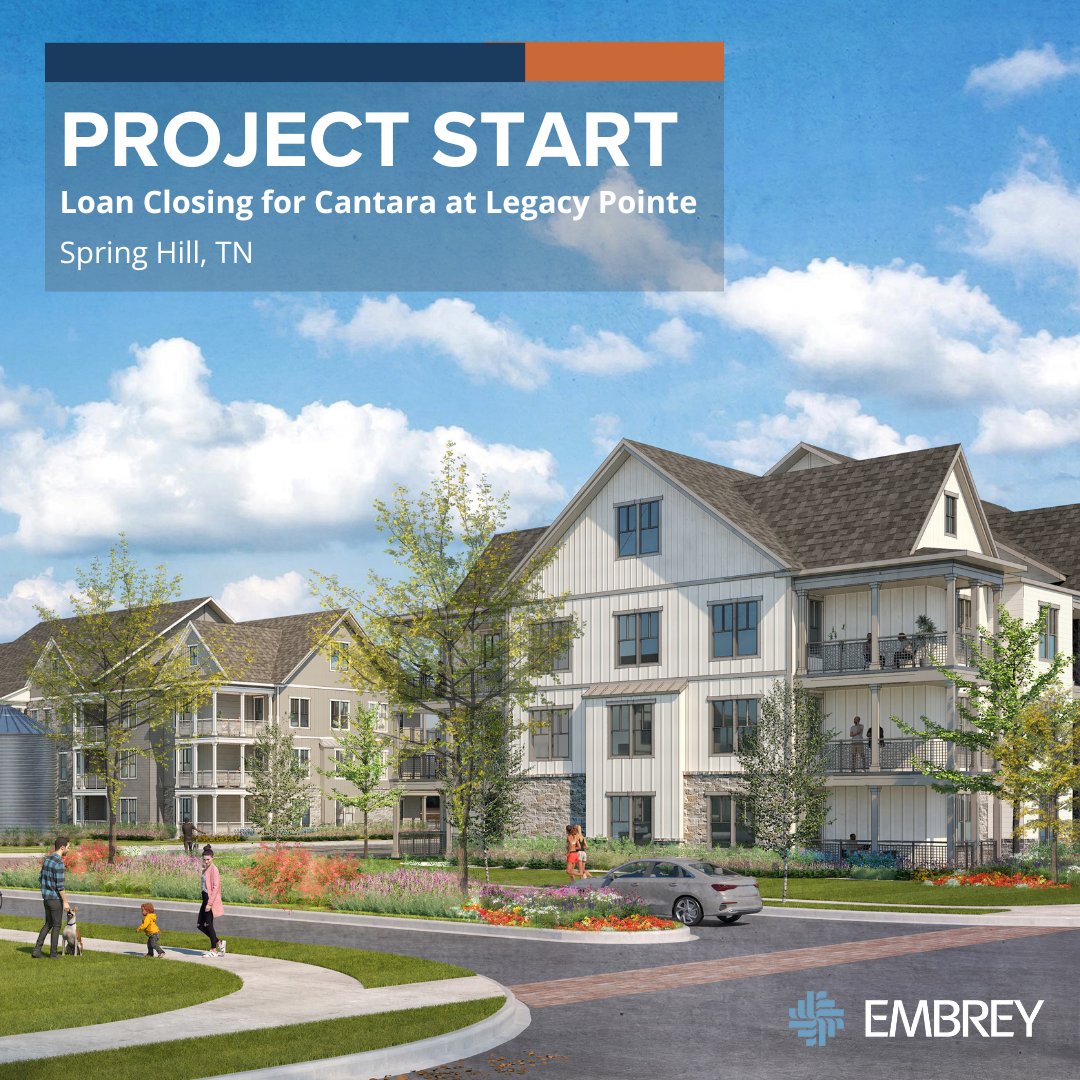 EMBREY has closed on financing for construction of a 350-unit multifamily community in Spring Hill, Tennessee. Construction begins in the fourth quarter this year. Project completion is anticipated in the first quarter of 2027.

Read More Here: bit.ly/3YBgseR