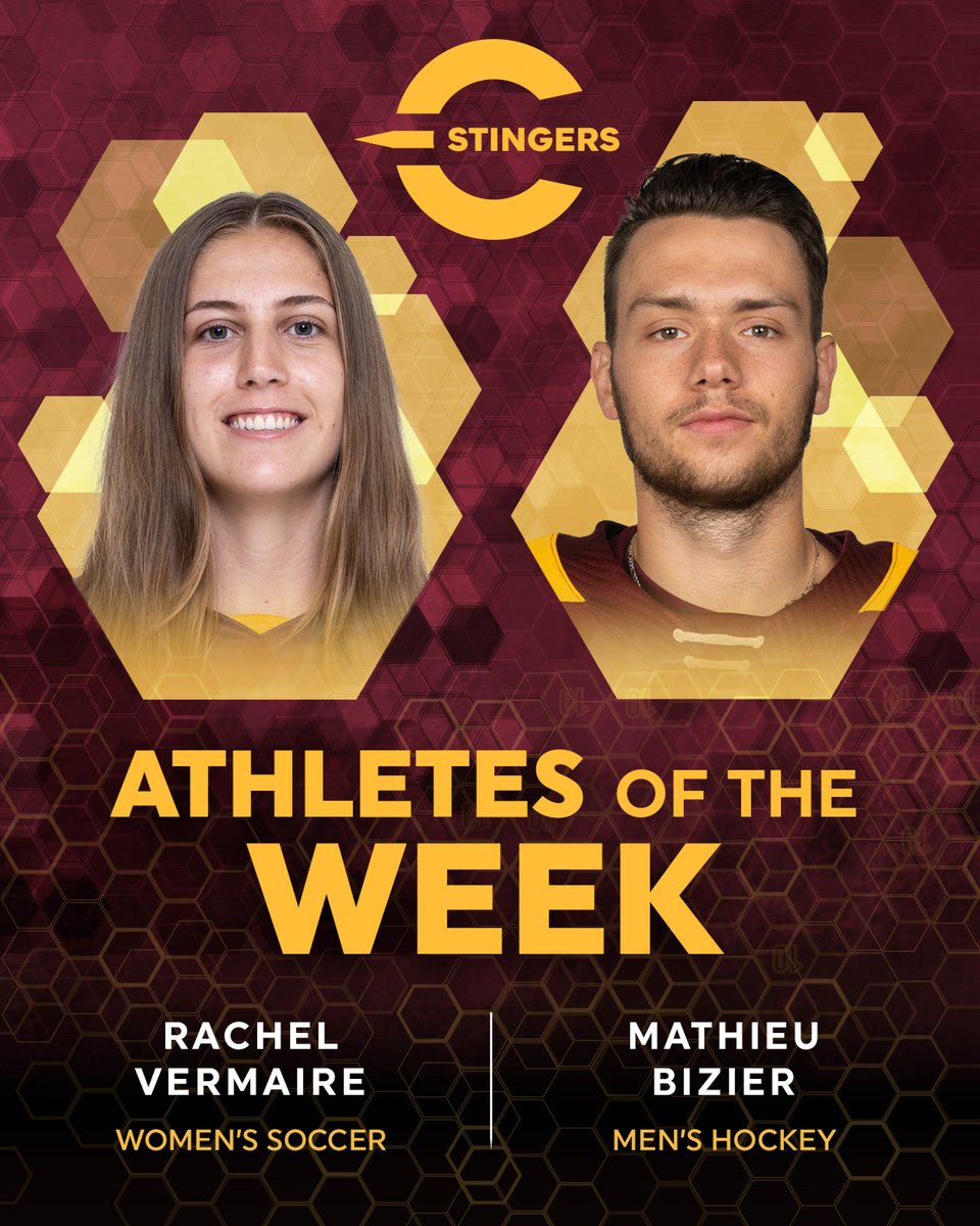 The_Stingers's tweet photo. 🚨🚨 Et le but! 🚨🚨🚨
🐝⚽️ Rachel Vermaire scored a hat-trick in a 3-3 draw with Bishop’s on Friday.
🐝🏒 Mathieu Bizier scored two goals and an assist in a 10-1 win over Carleton on Sunday.
#Cusoccer #CUhockey #CUstingers https://t.co/SRHPRA2bd9