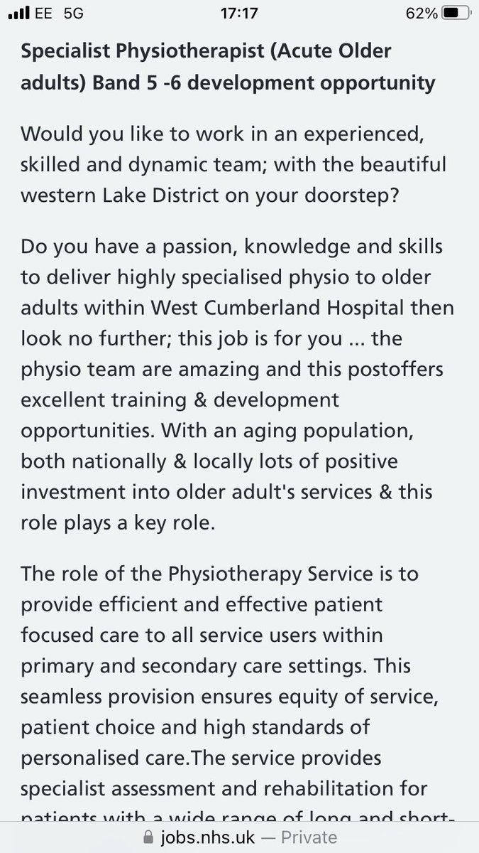 Specialist Physio - older adults <a href="/NCICNHS/">North Cumbria Integrated Care NHS Foundation Trust</a> 5- 6 development opportunities . Working in our new facilities and wards