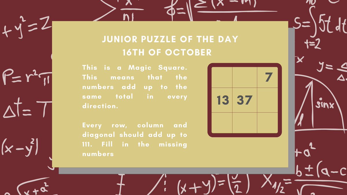 St Declan’s College (@stdeclanscabra) on Twitter photo Can you complete the magic square? #mathsweek Can you complete the magic square? #mathsweek