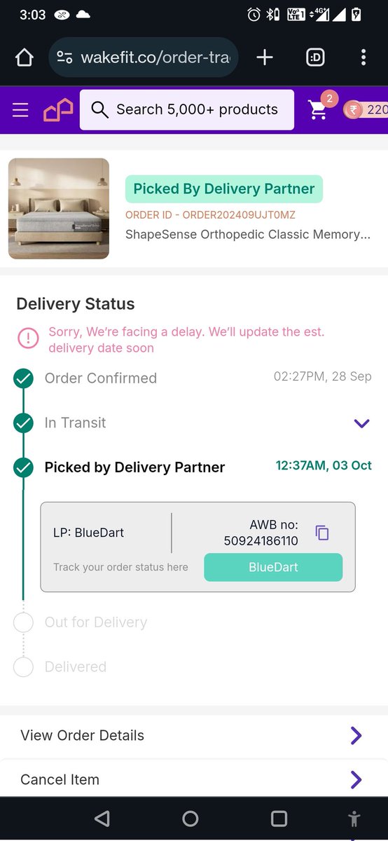 manotmm's tweet photo. @shruti2403 @WakefitCo @SupportWakefit I ordered on sep 28 till not yet delivered, https://t.co/VPVRJEnINw