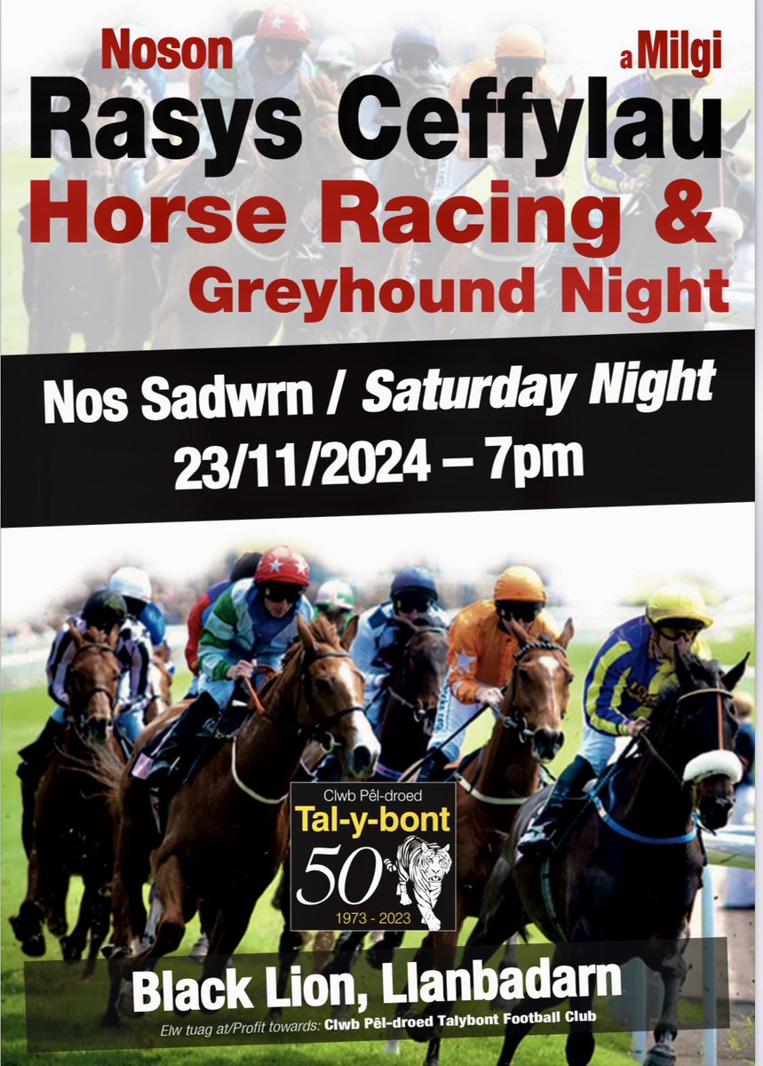 cpdtalybontfc2's tweet photo. Save the date ladies and gentleman- Noson i’r calendar gyfeillion!

A race night to raise funds for the club on the 23rd November 2024 at the Black Llanbadarn. Anybody interested in buying a horse for £5 or sponsoring an individual race for £20 please get in touch. https://t.co/iSm6nNvDAj