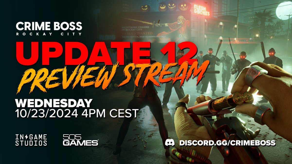 Crime Boss: Rockay City (@crimebossgame) on Twitter photo 👾 Hey everyone! 👾  
IGS is hosting another Developer Preview Stream NEXT WEEK!  We’ll be answering your questions and giving you a first look at the brand-new game mode…
See you there! 10/13/24  
YouTube: youtube.com/watch?v=_OWTgW… 👾 Hey everyone! 👾  
IGS is hosting another Developer Preview Stream NEXT WEEK!  We’ll be answering your questions and giving you a first look at the brand-new game mode…
See you there! 10/13/24  
YouTube: youtube.com/watch?v=_OWTgW…