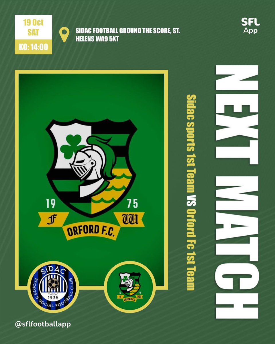 Orford FC Open Age (@fcorford) on Twitter photo Our 1stβs are away with a tough game against <a href="/SidacFC_/">Sidac Sports & Social FC</a> πππ<a href="/Warringtonfoot/">The Warrington Football Hub</a> <a href="/Flyingslavin/">peter slavin</a> <a href="/ianwhite_2020/">Ian White</a> <a href="/F16HER/">Christopher Fisher</a> <a href="/RossGallagher27/">Ross Gallagher</a> <a href="/LewisR0SSI152/">Lewis Rossi</a> <a href="/kyrenwood313/">Kyren Wood</a> Our 1stβs are away with a tough game against <a href="/SidacFC_/">Sidac Sports & Social FC</a> πππ<a href="/Warringtonfoot/">The Warrington Football Hub</a> <a href="/Flyingslavin/">peter slavin</a> <a href="/ianwhite_2020/">Ian White</a> <a href="/F16HER/">Christopher Fisher</a> <a href="/RossGallagher27/">Ross Gallagher</a> <a href="/LewisR0SSI152/">Lewis Rossi</a> <a href="/kyrenwood313/">Kyren Wood</a>