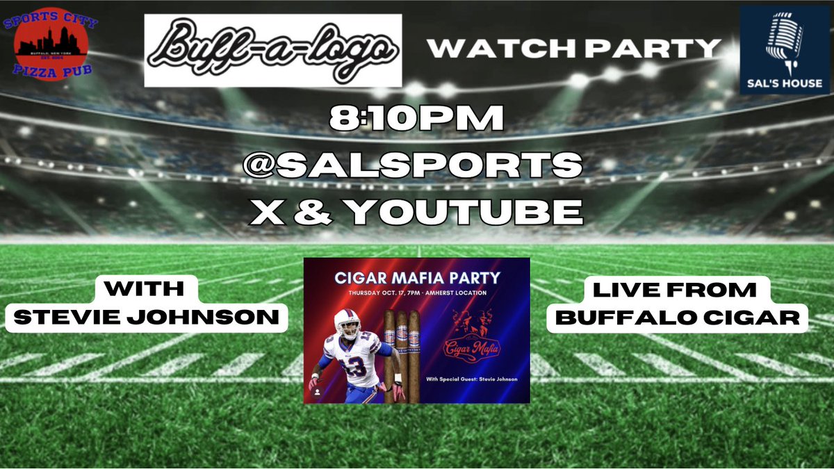 SalSports's tweet photo. TOMORROW NIGHT! Breaking down the Amari Cooper trade while watching Broncos at Saints and baseball playoffs with @StevieJohnson13 -- on a special Sal's House TNF Watch Party - LIVE from @BuffaloCigars! Join us live right here, YouTube, or Facebook! https://t.co/8wivOkPGY7