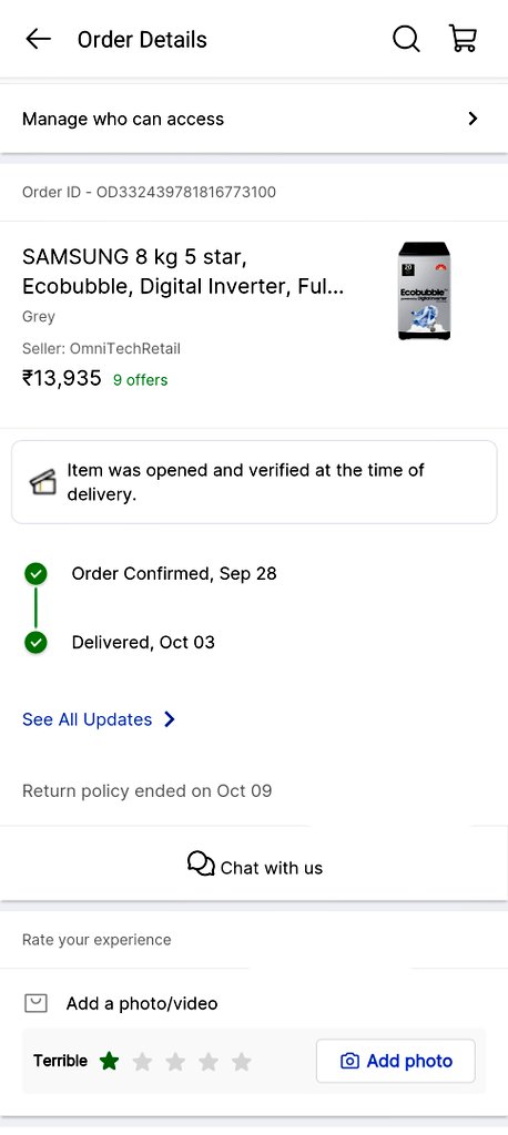 shahd794's tweet photo. Ordered a Samsung washing machine It was delivered on the 2nd oct,and it showed that the installation would be done before the 5th Oct.However, today is the 16th of Oct, and the installation has not been done yet I have created many complaints, but I  not received a proper answer https://t.co/H40SpQG6NI