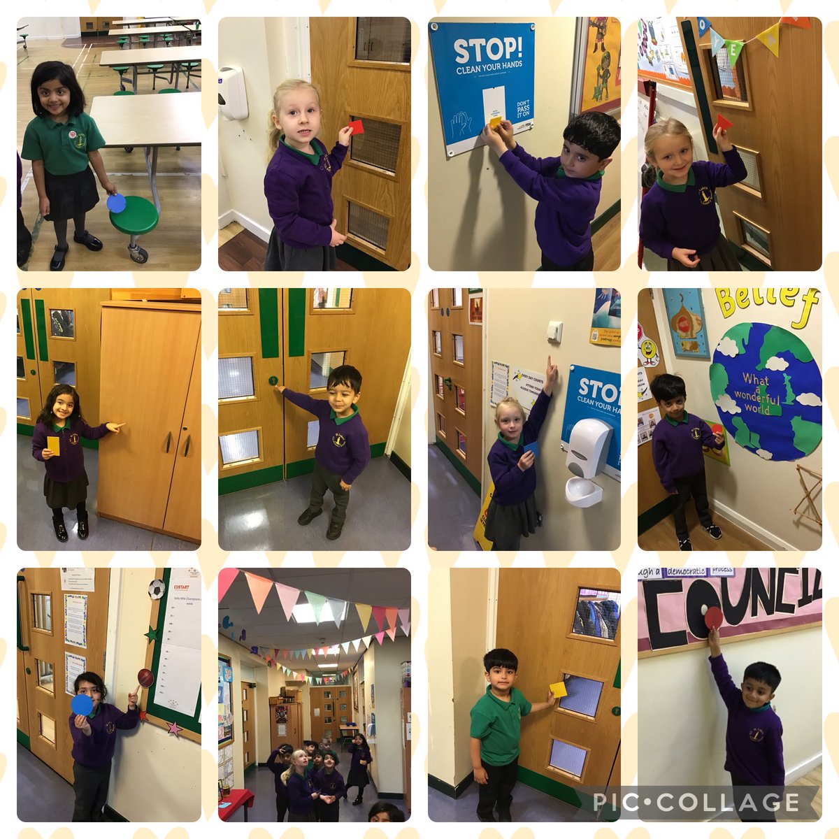 StLukesYearRG's tweet photo. We have started learning about 2D shapes. So today we went on a shape hunt around school. We found lots of shapes!!! @stlukesbury #shapehunt https://t.co/7TfS5tBCvq