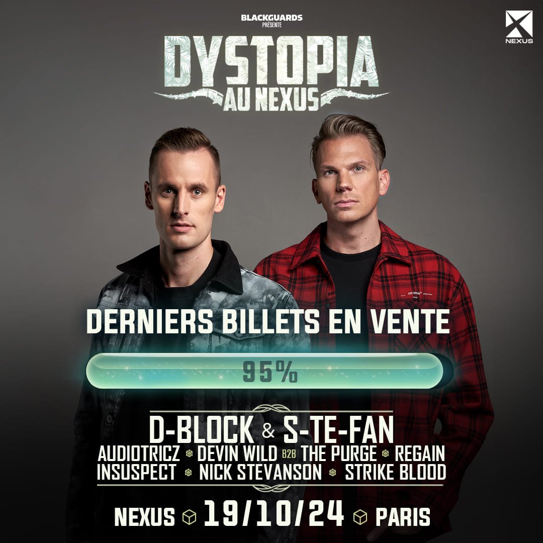 Ce week-end, le #Hardstyle résonne dans Paris avec <a href="/DBSTF/">D-Block & S-te-Fan ☆☆</a> invités par les copains Dystopia ! 
🎫 Prenez vite vos places avant le sold-out sur shotgun.live/fr/events/dyst…