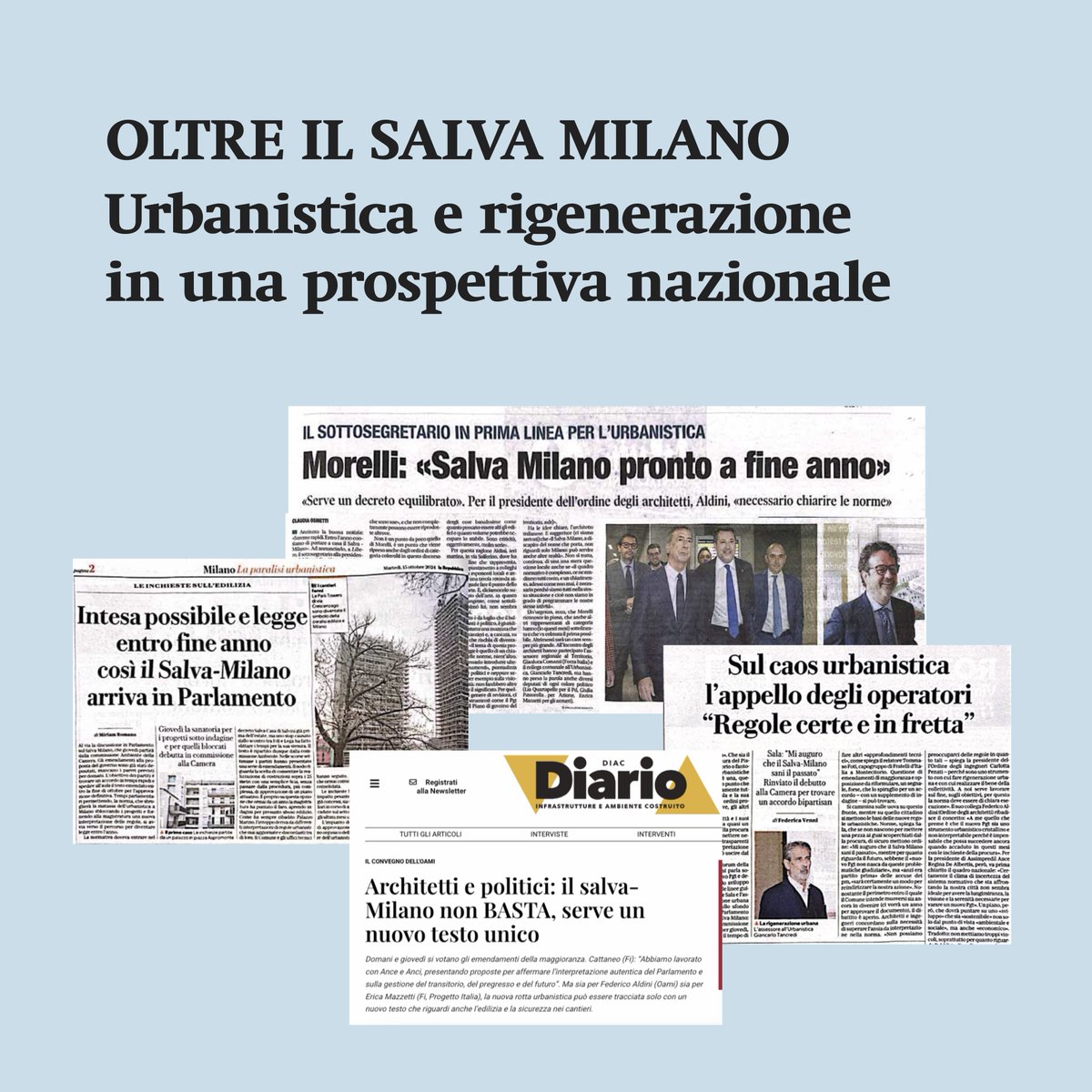 Salva #futuro più che #SalvaMilano. Il 14 ottobre la #legge è stata oggetto di discussione dell’incontro “Oltre il Salva Milano: urbanistica e rigenerazione in una prospettiva nazionale”, organizzato dall’Ordine degli #Architetti di #Milano e ripresa sui principali quotidiani.